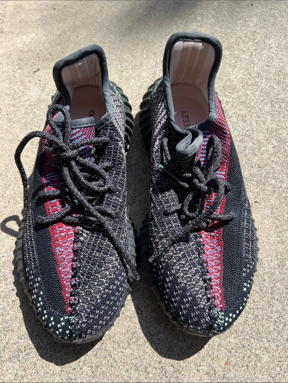 Yeezy Knit Low-Top Sneakers in Black & Burgundy